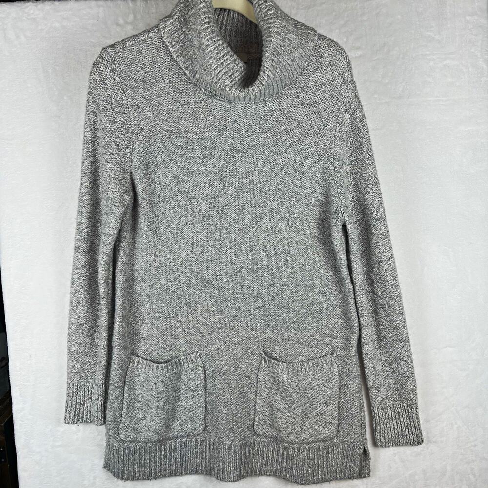 LOFT Outlet Women's M Gray Marled Cowl Neck Sweater Tunic Pullover Front Pockets